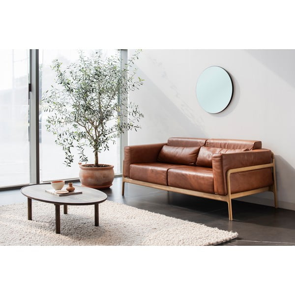 Brūns ozola masīvkoka žurnālgaldiņš 65x120 cm Mu – Gazzda-image-1