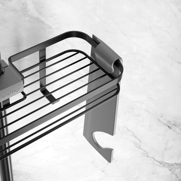 Matēti melns tērauda pašlīmējošs vannas istabas plaukts Lava – Metaltex-image-4