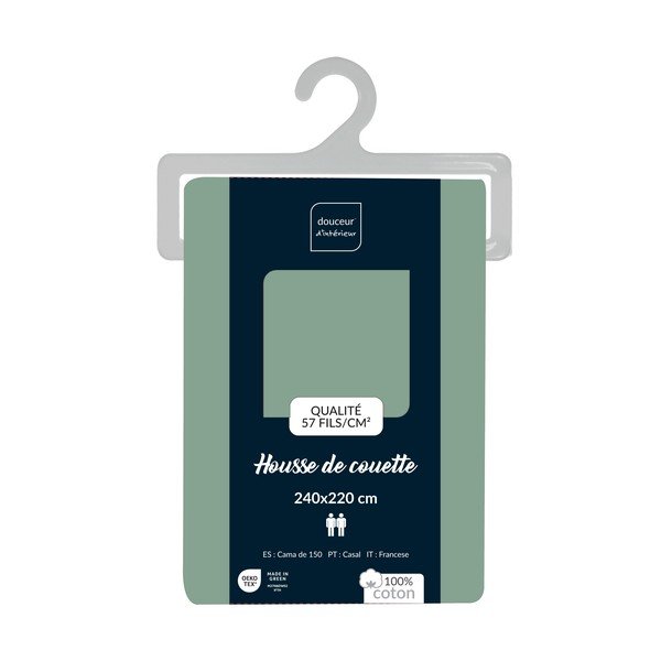 Zaļš divguļamais/īpaši garš kokvilnas segas pārvalks 240x220 cm Lina – douceur d'intérieur-image-2