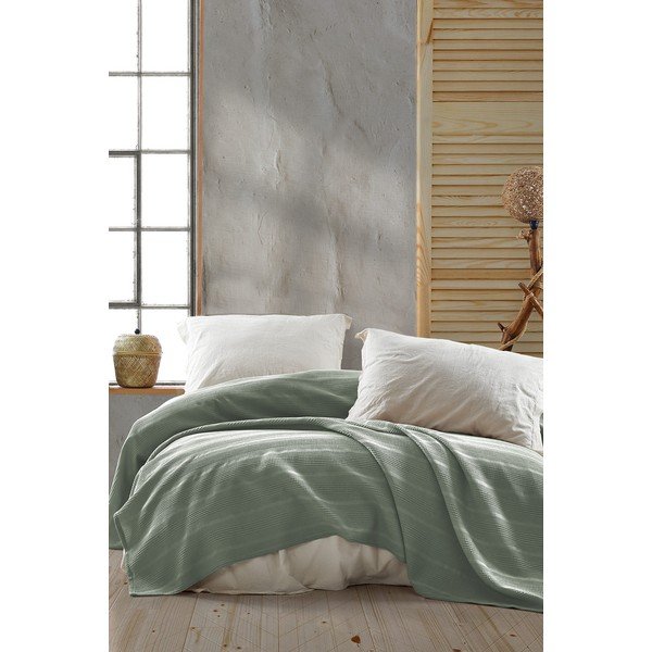 Zaļš kokvilnas pārklājs divguļamai gultai 220x235 cm Leona – Mijolnir-image-1