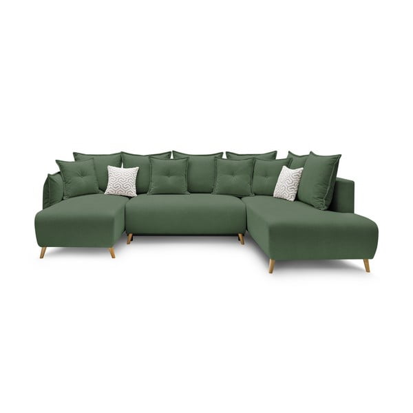 Zaļš salokāms stūra dīvāns (ar labo stūri/"U" veida) Nessa – Bobochic Paris