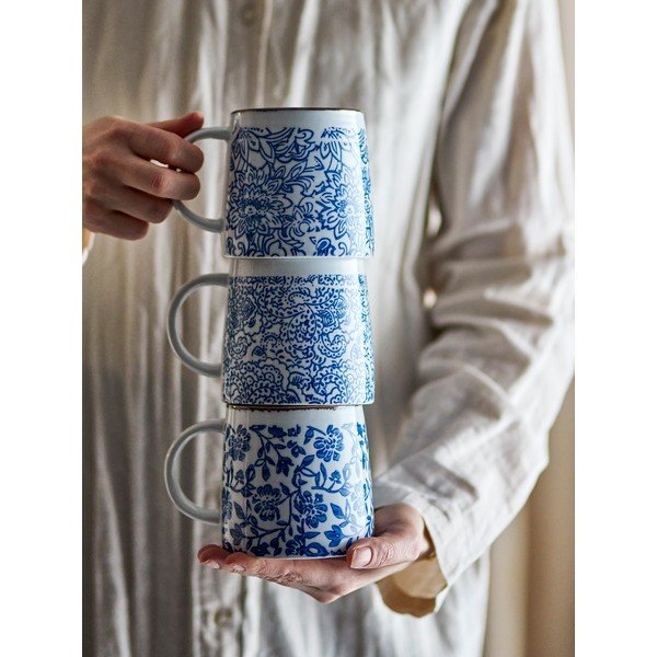 Baltas/zilas akmensmasas krūzes (3 gab.) Molly – Bloomingville-image-1