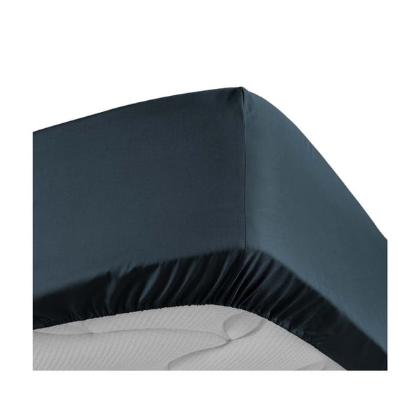 Tumši zils palags no kokvilnas perkala ar gumiju 160x200 cm Percaline – douceur d'intérieur-image-3