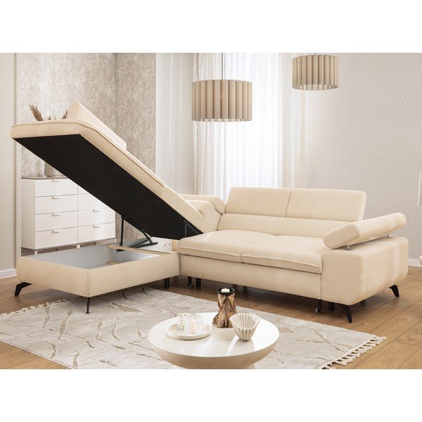 Krēmkrāsas stūra dīvāns no šenila auduma (ar kreiso stūri/L veida) Marbeya  – Ropez-image-1