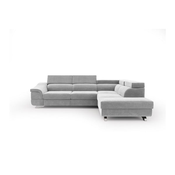 Windsor & Co Dīvāni Apollon gaiši pelēks stūra dīvāns ar samta polsterējumu, labais stūris