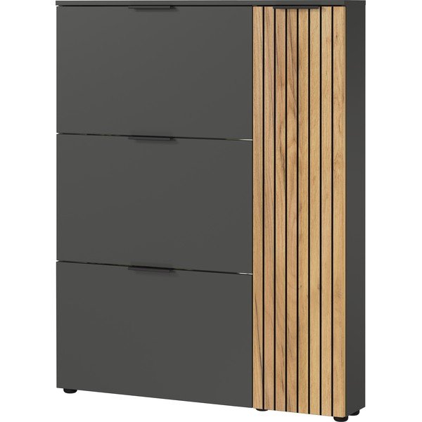 Antracīta pelēks/dabīga toņa atverams apavu plaukts ar ozolkoka imitāciju 101x129x19 cm Gibisa – Germania