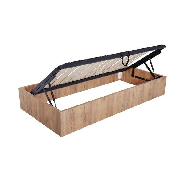 Gaiša dabīga toņa vienvietīga gulta no skaidu plāksnēm ar veļas kasti/bez galvgaļa ar redelēm 90x190 cm Nira – Bobochic Paris-image-4