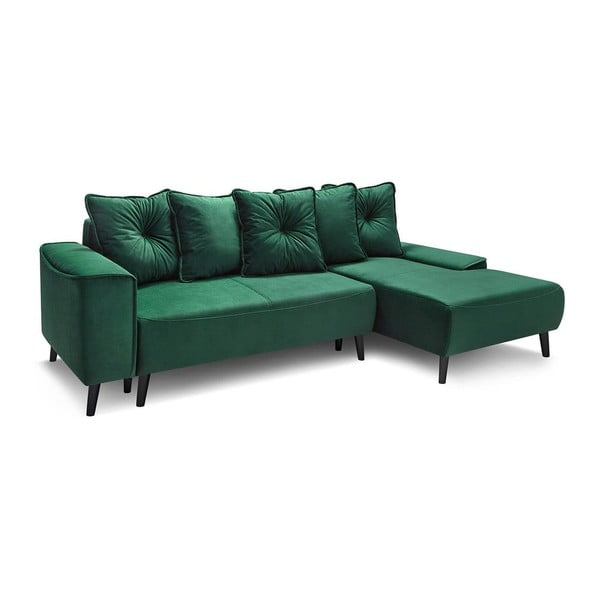 Zaļa samta dīvāns gulta Bobochic Paris Hera Bis, labais stūris