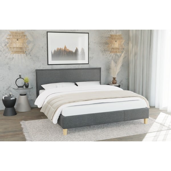 Tumši pelēka polsterēta divvietīga gulta ar redelēm 140x200 cm Tina – Ropez-image-3