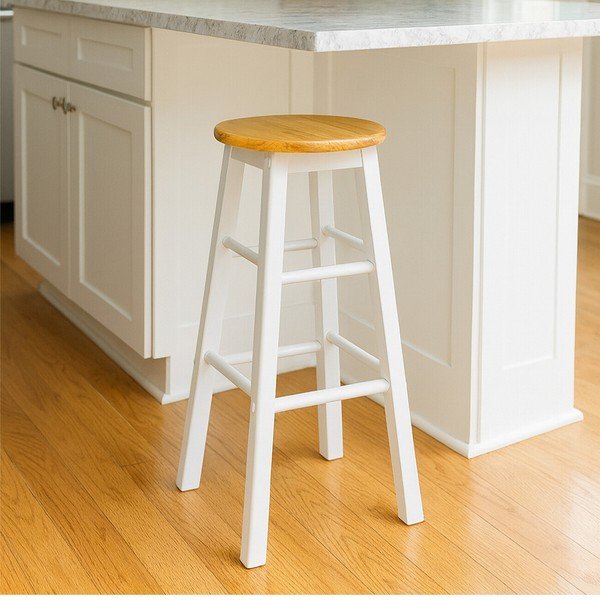 Balta/dabīga toņa gumijkoka masīvkoka bāra taburete (sēdekļa augstums 74 cm) Chester – Premier Housewares-image-3