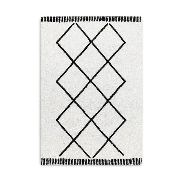 Melns un balts ar rokām austs kokvilnas paklājs HF Living Morocco Safi, 140 x 200 cm
