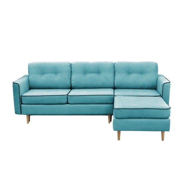 Turkīza zils trīsvietīgs izlaižams dīvāns ar gaišām kājām Mazzini Sofas Ladybird, labais stūris