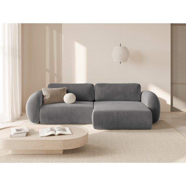 Tumši pelēks samta salokāms/ar uzglabāšanas vietu stūra dīvāns Tonale – Cosmopolitan Design-image-1