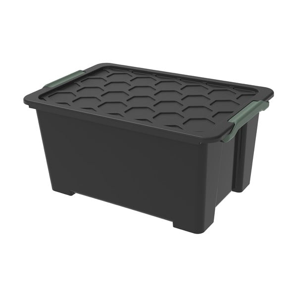 Spīdīga melna plastmasas uzglabāšanas kaste ar vāku Evo Safe – Rotho