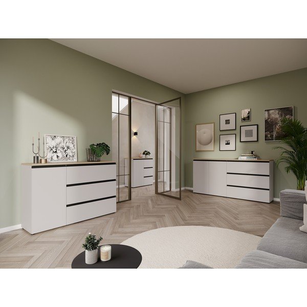 Pelēkbēša/gaiša dabīga toņa kumode 180x91x41 cm Cormano – Germania-image-1