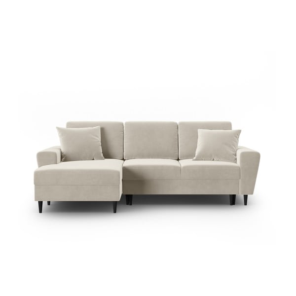 Bēšs samta salokāms stūra dīvāns ar uzglabāšanas vietu (ar kreiso stūri/ar zvilni) Kyoto – Cosmopolitan Design