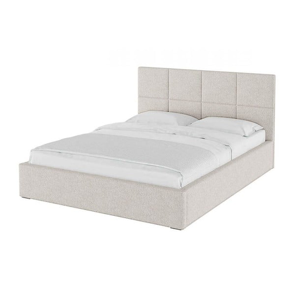 Bēša polsterēta divvietīga gulta ar veļas kasti ar redelēm 160x200 cm Bufo Bed – MESONICA