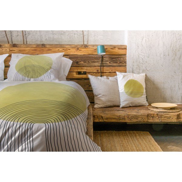 Bēšas un dzeltenas kokvilnas satīna loksnes Butter Kings Rising Sun, 200 x 200 cm-image-1