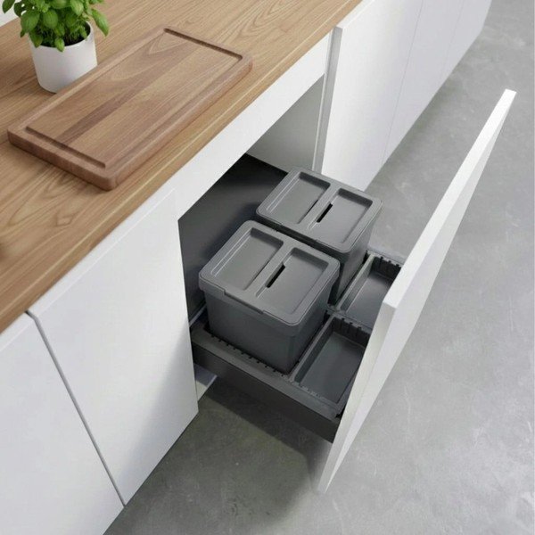 Pelēka atkritumu šķirošanas/iebūvēta plastmasas atkritumu tvertne 2x12 l Metropolis Flip-up – Elletipi-image-1