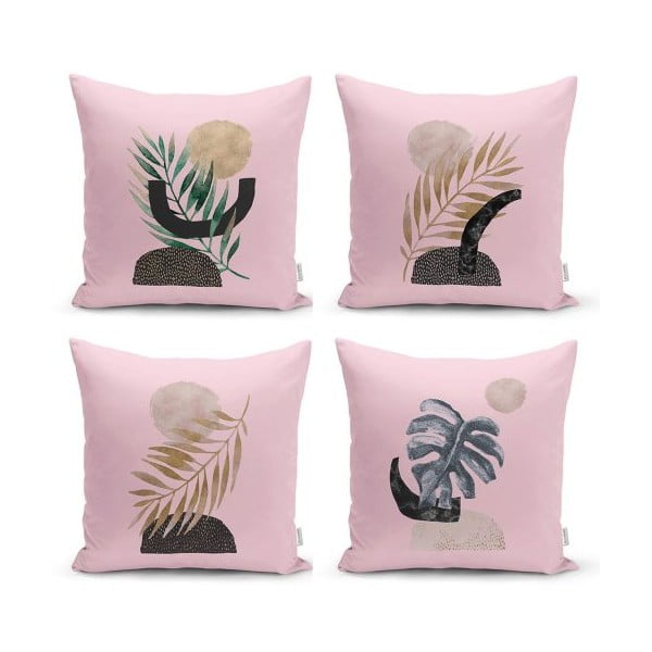 4 dekoratīvo spilvendrānu komplekts Minimalist Cushion Covers Geometric Leaf Pink, 45 x 45 cm