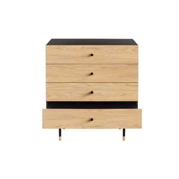 Melna/dabīga toņa augsta kumode ar ozolkoka imitāciju 80x87 cm Jugend – Woodman-image-3