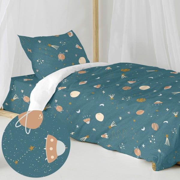 Vienguļamā kokvilnas bērnu gultas veļa 140x200 cm Mini universe – Happy Friday