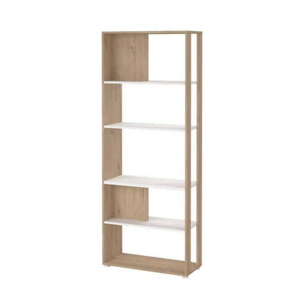 Balts/dabīga toņa grāmatplaukts ar ozolkoka imitāciju 80x205 cm Sign – Tvilum-image-2