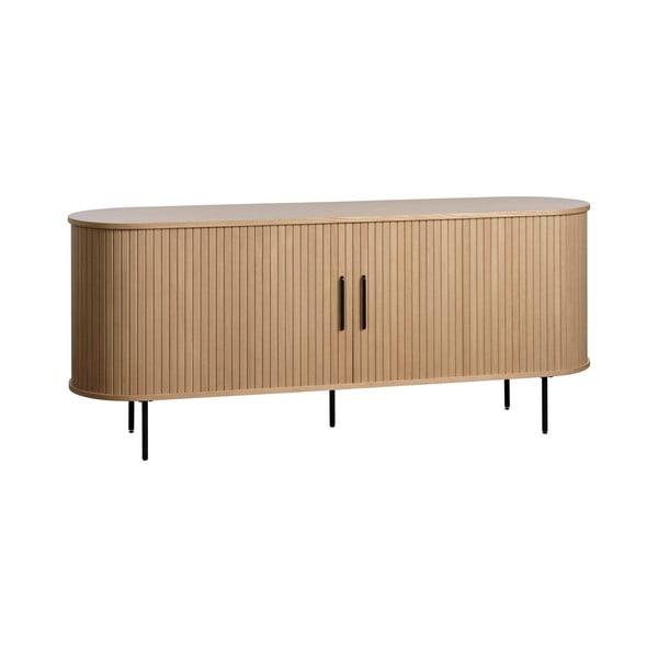 Dabīga toņa zema kumode ar ozolkoka imitāciju ar bīdāmām durvīm 76x180 cm Nola – Unique Furniture-image-3