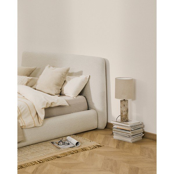 Bēša polsterēta divvietīga gulta bez režģa 160x200 cm Martina – Kave Home-image-2