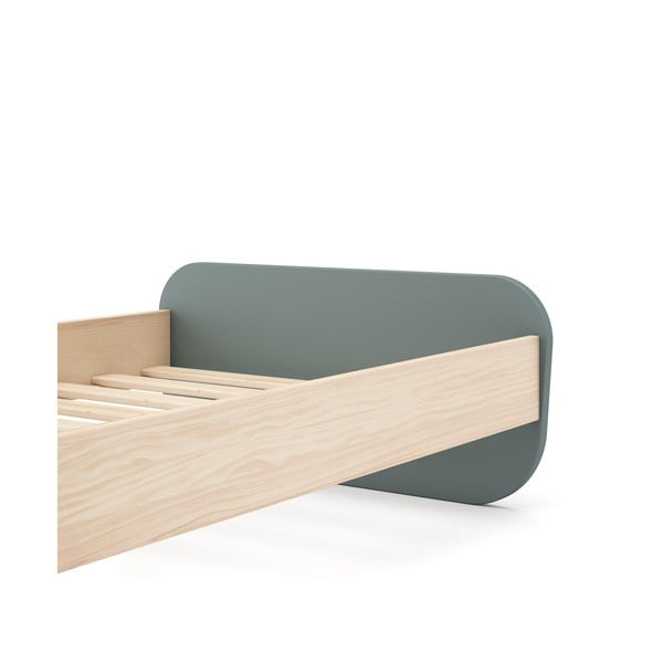 Dūmakaini zaļa bērnu gulta ar priedes koka imitāciju ar redelēm 90x190 cm Esteban – Marckeric-image-4