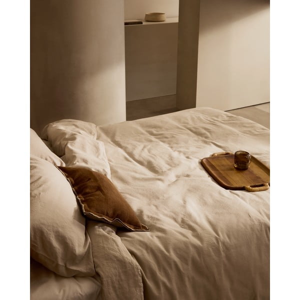 Pelēkbēša vienguļamā/īpaši gara gultas veļa no lina maisījuma 150x220 cm Simmel – Kave Home-image-1