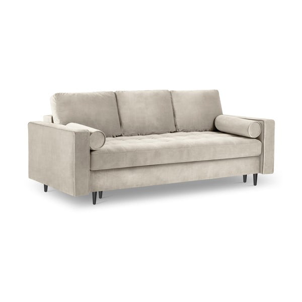 Bēšs samta izvelkamais dīvāns ar veļas kasti Milo Casa Santo-image-3