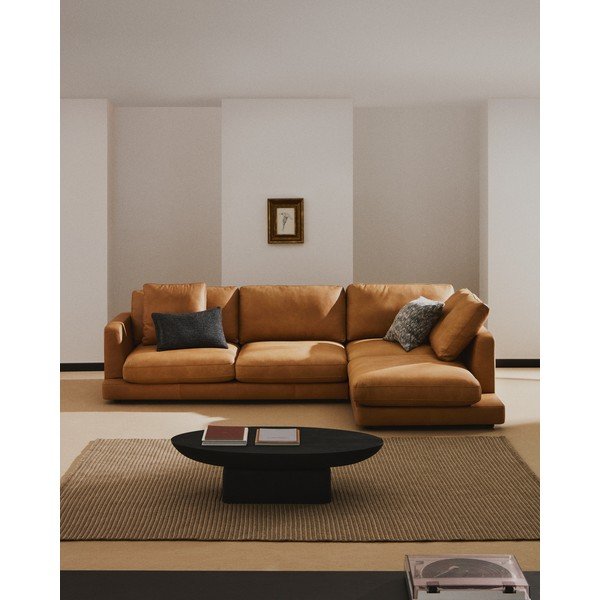 Brūns ādas stūra dīvāns (ar labo stūri/ar zvilni) Gala – Kave Home-image-1