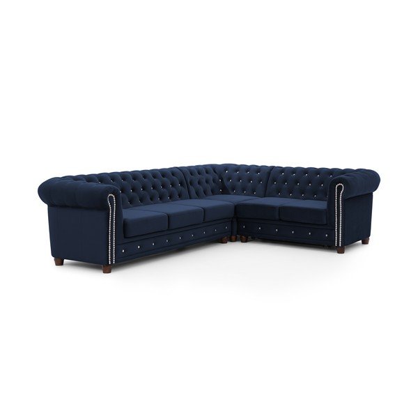 Zils samta salokāms stūra dīvāns (ar labo stūri/L veida) York Blik – Ropez