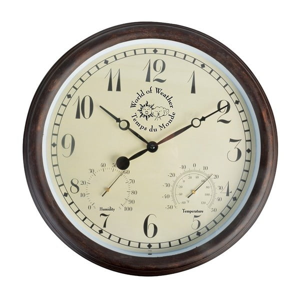 Āra sienas pulkstenis ar arābu cipariem un termometru Esschert Design Minute