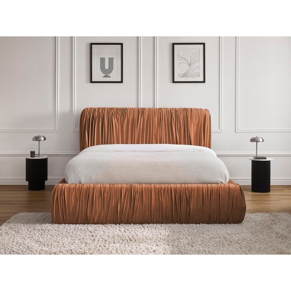 Oranža polsterēta divvietīga gulta ar veļas kasti un redelēm 180x200 cm Blair – Bobochic Paris-image-1