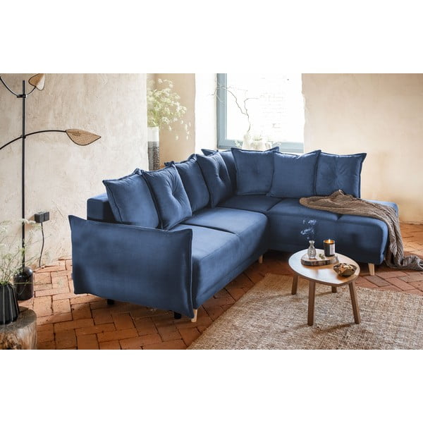 Tumši zils velveta salokāms stūra dīvāns (ar labo stūri) Lazy Lukka – Miuform-image-3