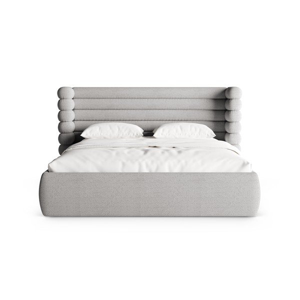 Pelēka polsterēta divvietīga gulta ar veļas kasti un redelēm 200x200 cm Mount – Micadoni -image-4