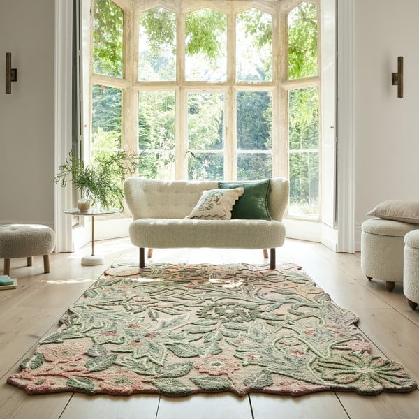 Zaļš ar rokām darināts vilnas paklājs 120x170 cm Bryony Shaped Floral – Flair Rugs-image-1