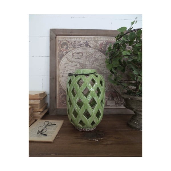 Zaļā keramikas laterna Orchidea Milano, augstums 28 cm