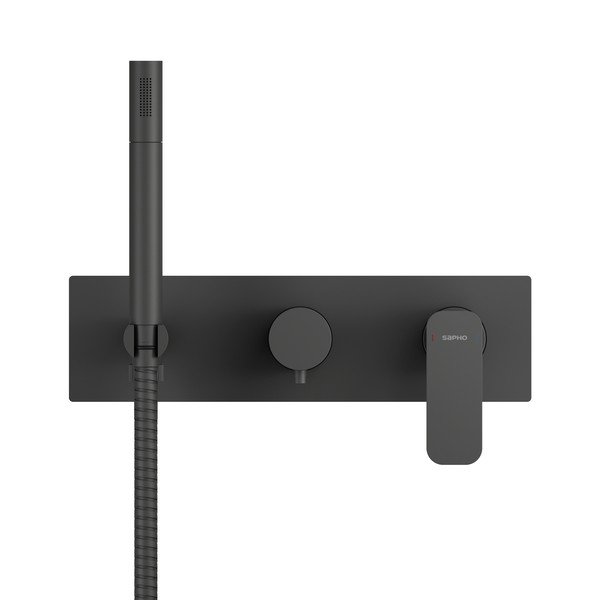 Matēti melns iebūvēts jaucējkrāns dušai (ar 3 izvadiem) Spy – Sapho-image-1