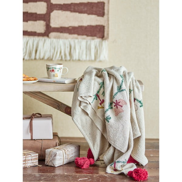 Krēmkrāsas pleds ar Ziemassvētku motīvu 130x160 cm Yule – Bloomingville-image-1