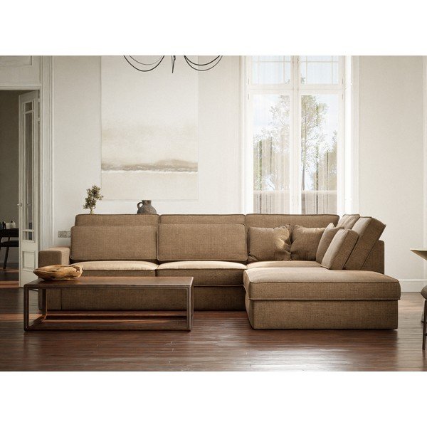 Gaiši brūns stūra dīvāns no šenila auduma (ar labo stūri/L veida) Kirou – Maison de Rêve-image-4