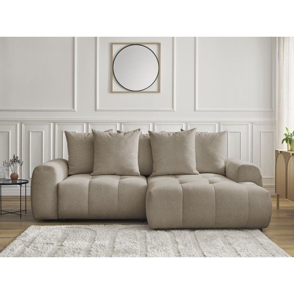 Bēšs salokāms stūra dīvāns no šenila auduma ar uzglabāšanas vietu  (ar labo stūri/ar zvilni) Roxelane – Bobochic Paris-image-1