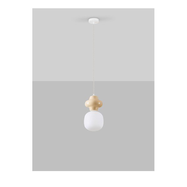 Balta/krēmkrāsas keramikas piekaramā lampa ar stikla abažūru ø 18 cm Clio – Nova Luce-image-3
