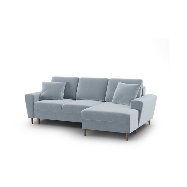 Gaiši zils samta salokāms stūra dīvāns ar uzglabāšanas vietu (ar labo stūri/ar zvilni) Kyoto – Cosmopolitan Design-image-1