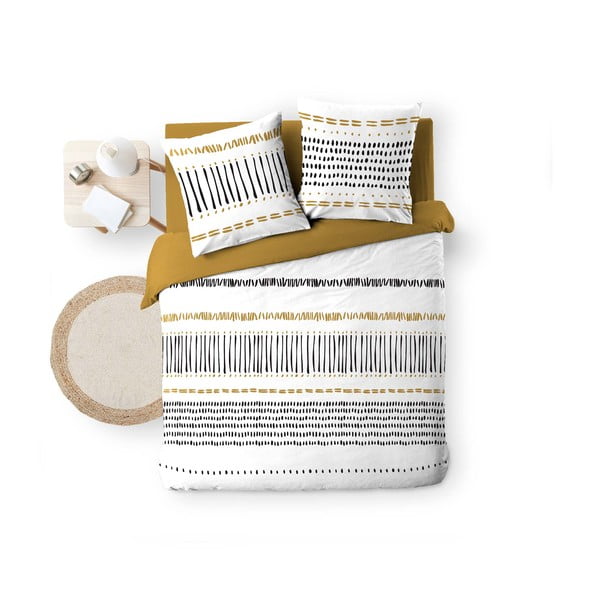 Sinepju dzeltena/balta divguļamā kokvilnas gultas veļa 240x220 cm Chicago – douceur d'intérieur-image-4