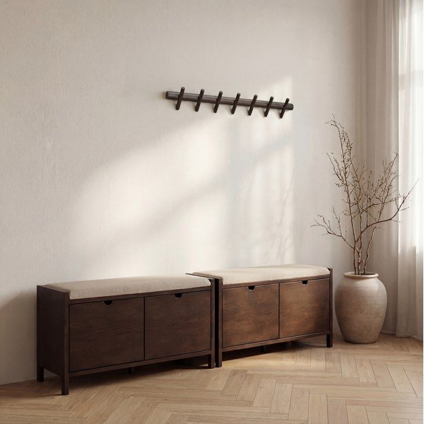 Tumša dabīga toņa ozola masīvkoka apavu plaukts ar soliņu 80x47x41 cm Hillmond – Rowico-image-3