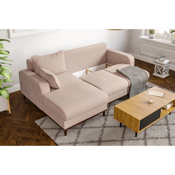 Bēšs velveta stūra dīvāns (ar kreiso stūri) Beata – Ropez-image-1