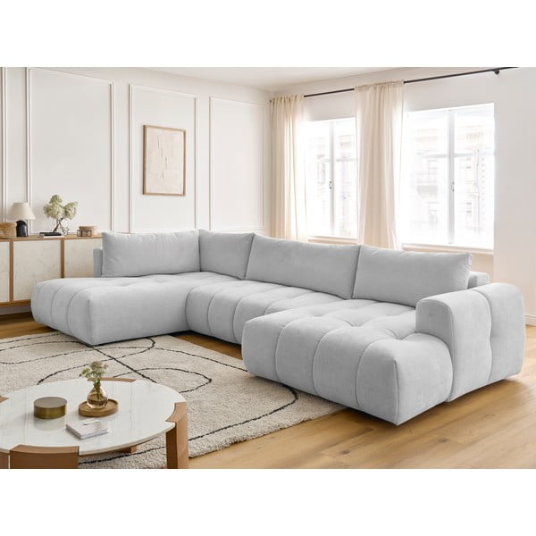 Gaiši pelēks salokāms/ar uzglabāšanas vietu stūra dīvāns (ar kreiso stūri/U veida) Fuji – Bobochic Paris-image-1